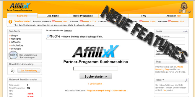 AffilixX.com mit erweitertem Portfolio und neuer Browser-Schnellsuche